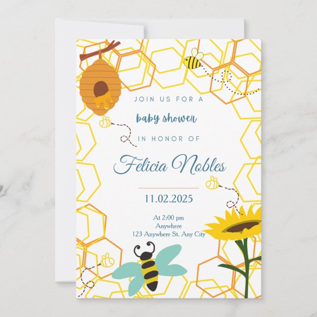 Bee Baby Shower Einladung (Vorderseite)