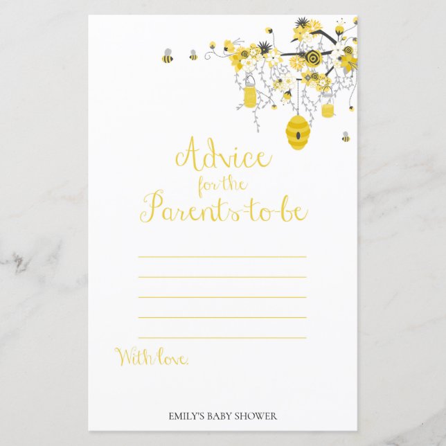 Bee Baby Shower Game - Ratschläge für Eltern, um s (Vorderseite)