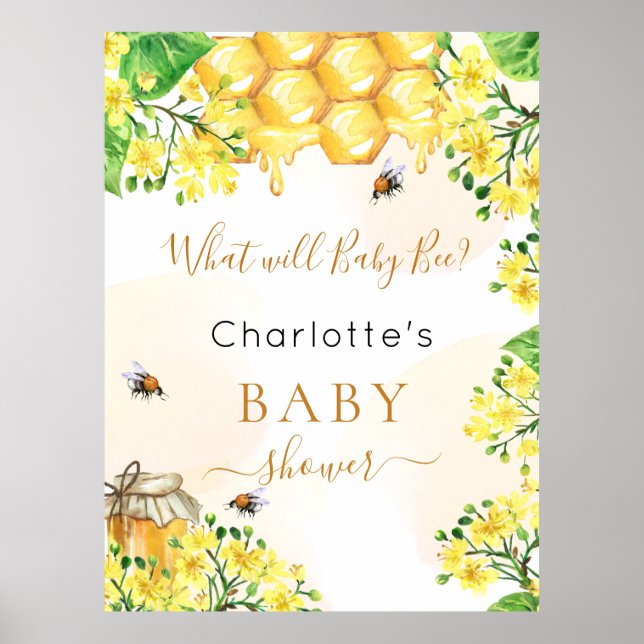 Bee Baby Shower Gelbes Geschlecht offenbart Party Poster (Vorne)
