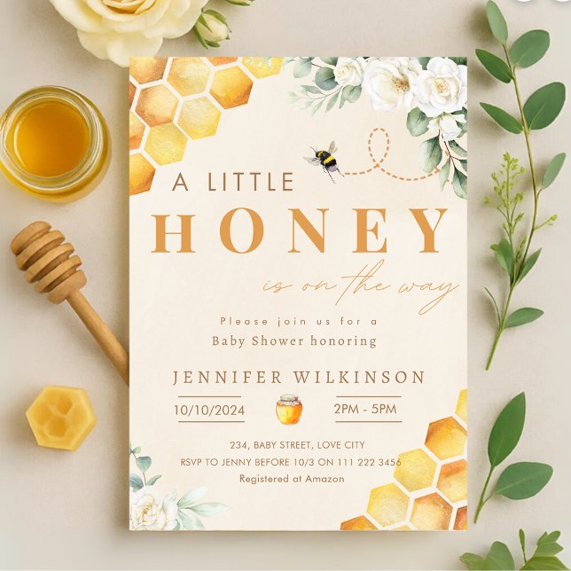 Bee Baby Shower Honey ist unterwegs Einladung (Bee Baby Shower Honey is On the Way Invitation)