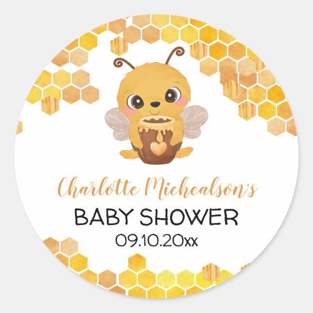 Bee Baby Shower Honeycomb Neutral Runder Aufkleber (Vorderseite)