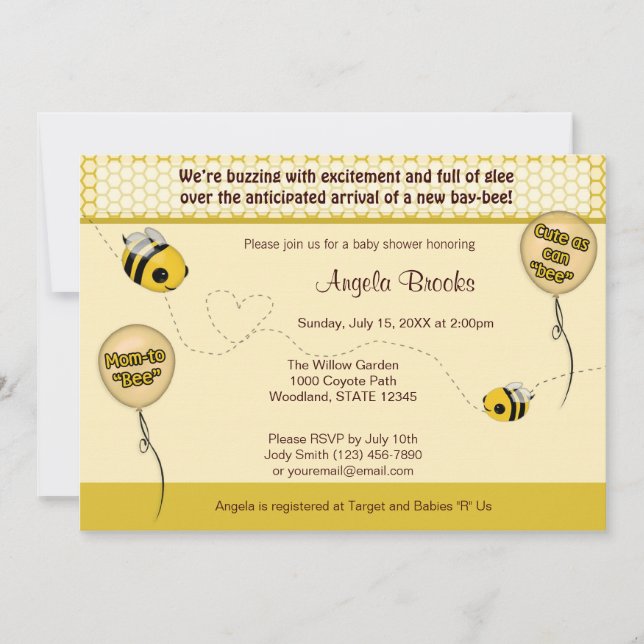 Bee Baby Shower Invitation - Niedlich wie Biene Einladung (Vorderseite)