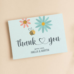 Bee Baby Shower Light Blue Dankeskarte