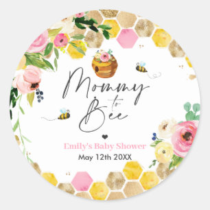Bee Baby Shower Mommy zu sein rosa Frühling Blüt Runder Aufkleber