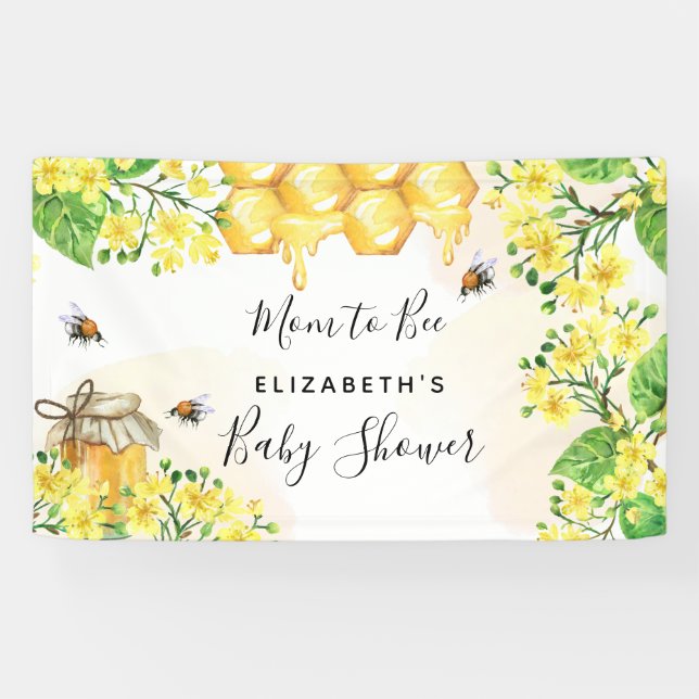 Bee Baby Shower Mutter zu sein gelben Floralen Banner (Horizontal)