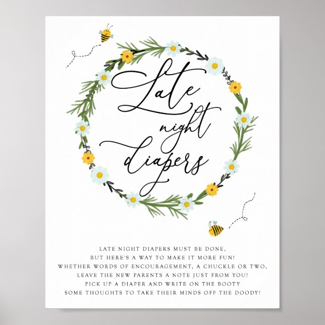 Bee Baby Shower Spate Night Diapers Game. Poster (Vorne)