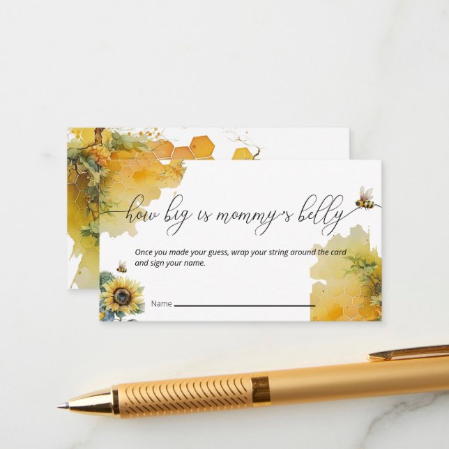 Bee Baby Shower | Wie groß ist das Bauchspiel von  Begleitkarte (Vorderseite/Rückseite Beispiel)