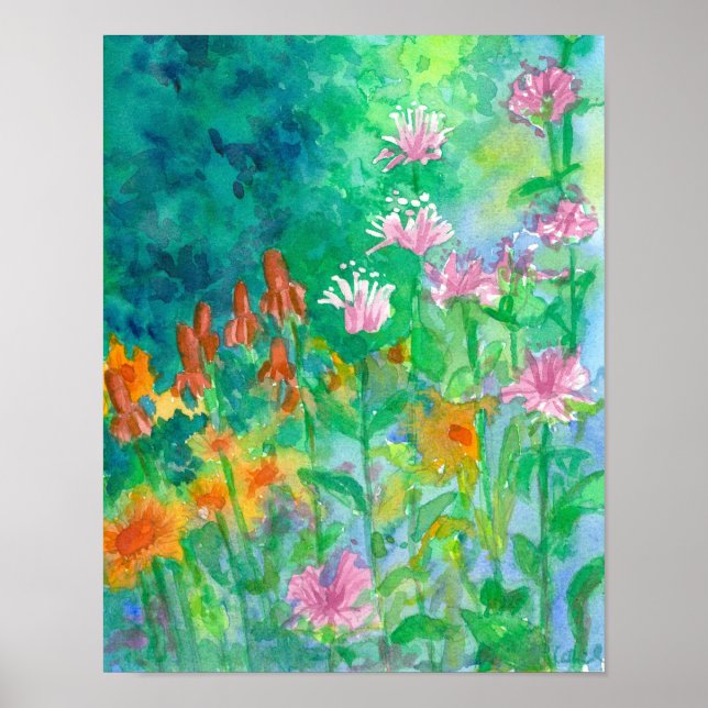 Bee Balm Pink Aquarellblume Garten Poster (Vorne)