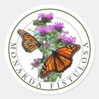 Bee Balm und Monarch Butterfliegen Runder Aufkleber