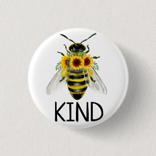 Bee Be kind Painted Sunflowers Kindness Button