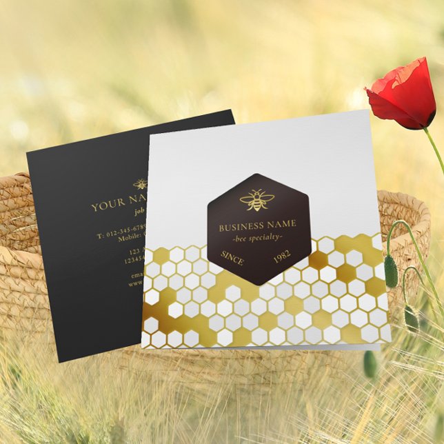 Bee BeeKeeper Honey Apiarist Gold Black Quadratische Visitenkarte (Von Creator hochgeladen)
