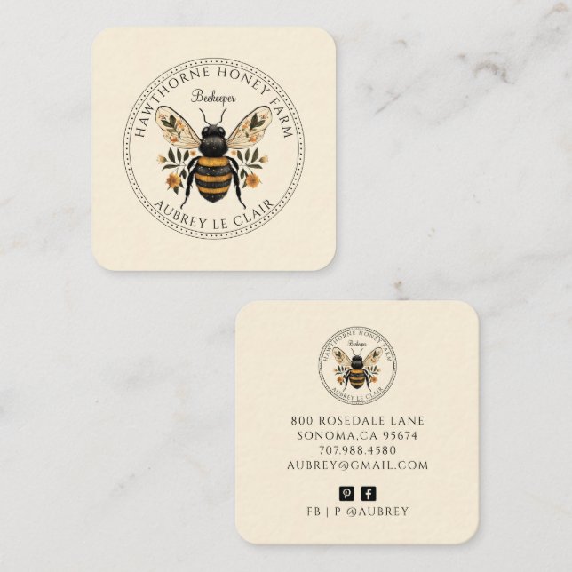Bee Beekeeper Honey Apiary Business Card Quadratische Visitenkarte (Vorne/Hinten)