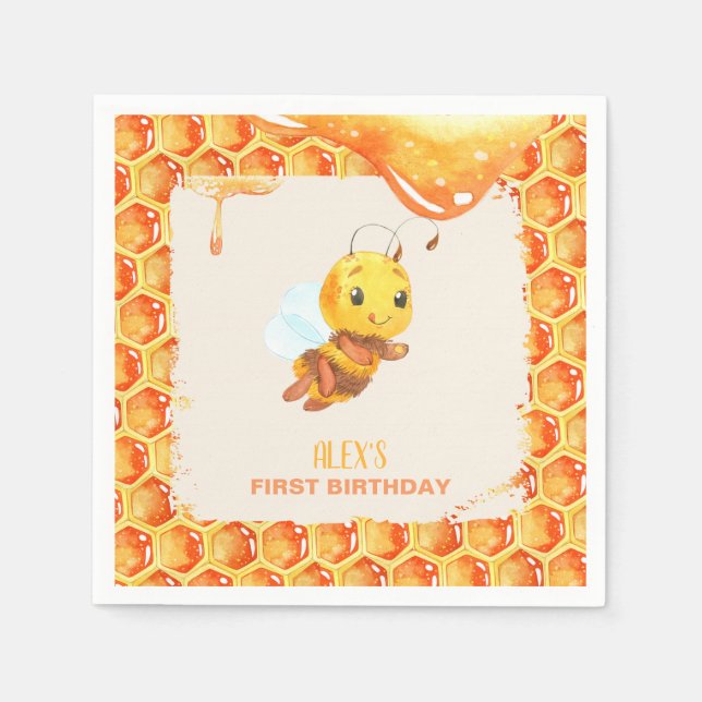 Bee Birthday Napkin - Custom Serviette (Vorderseite)