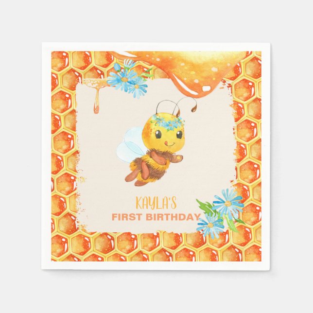 Bee Birthday Napkin - Girl - Custom Serviette (Vorderseite)
