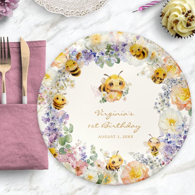 Bee Birthday Paper Tellers Pappteller (Bee Birthday Paper Plates
)