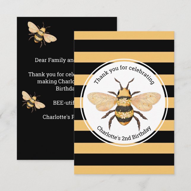 Bee Birthday Party Dankeskarte (Vorne/Hinten)
