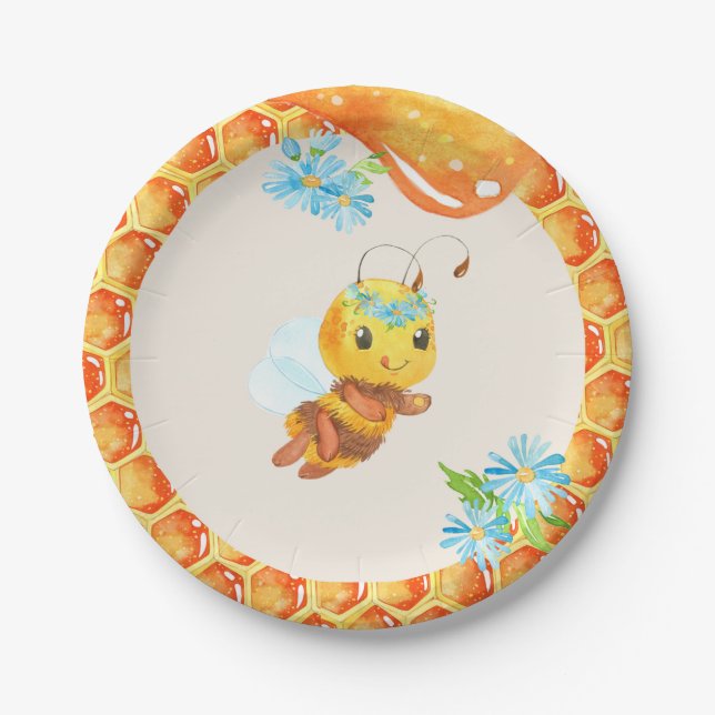 Bee Birthday Plate - Girl Pappteller (Vorderseite)