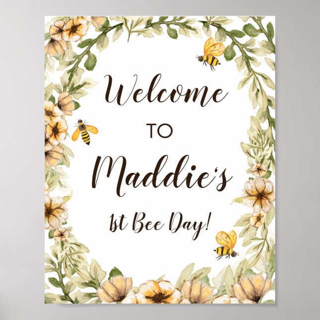 Bee Birthday Welcome Sign 8x10" Poster (Vorne)