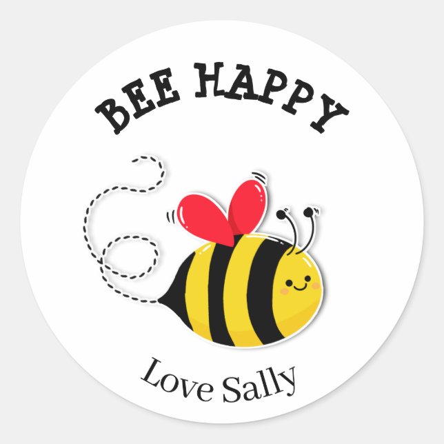 Bee Button Abzeichen Bee Happy Runder Aufkleber (Vorderseite)