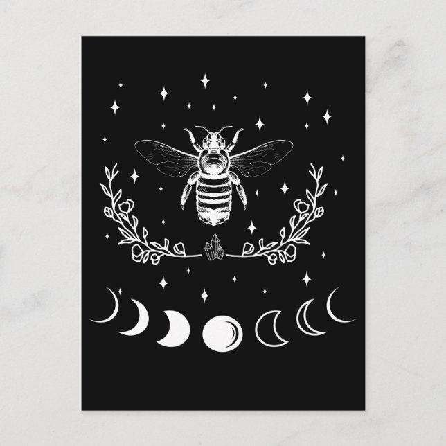 Bee Crescent Moon Witchcraft Wicca Goth Insect Postkarte (Vorderseite)