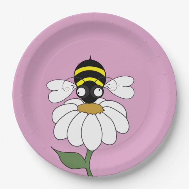 Bee & Daisy Pink Paper Plate Pappteller (Vorderseite)