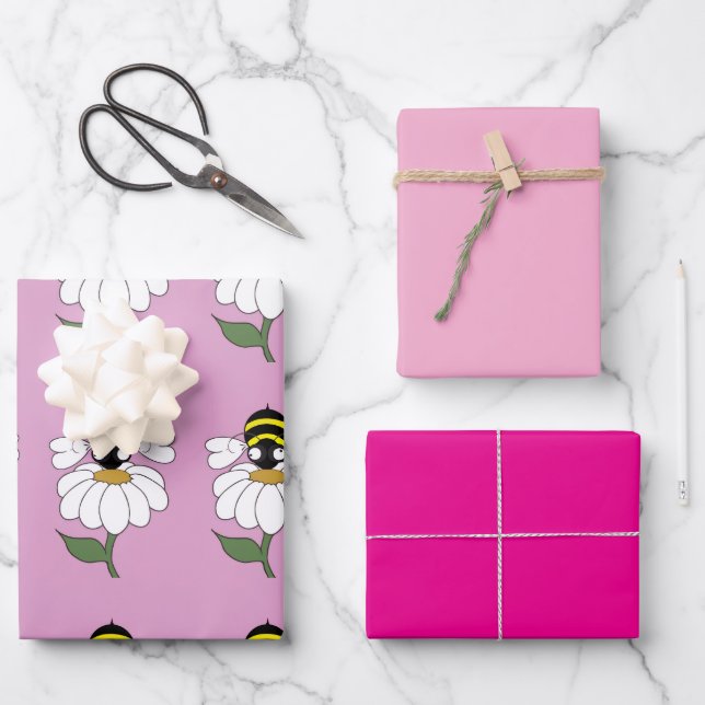 Bee Daisy Wrapping Paper Set Geschenkpapier Set (Vorderseite)