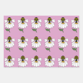 Bee Daisy Wrapping Paper (Set von 3) Geschenkpapier Set