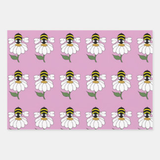 Bee Daisy Wrapping Paper (Set von 3) Geschenkpapier Set
