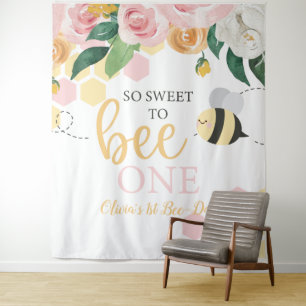 Bee Day Bumblebee 1. Geburtstag rosa Blumenbanner Wandteppich
