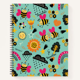 Bee Doodle me me Add name Color on Back Notebook Notizbuch