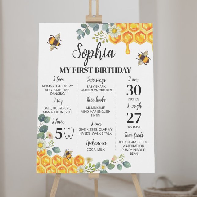Bee First Birthday Milestone Sign Poster (Von Creator hochgeladen)