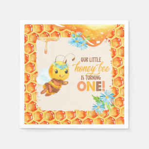 Bee First Birthday Napkin - Girl Serviette