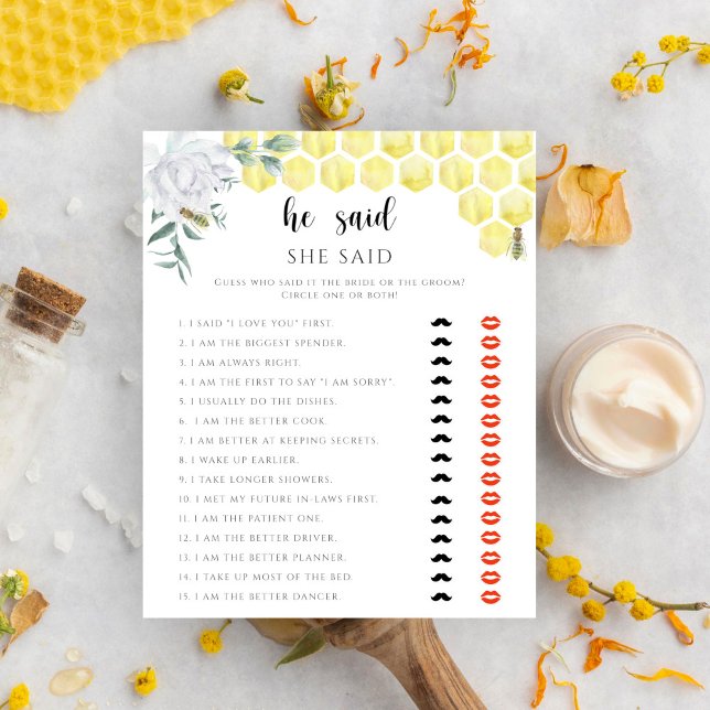 Bee floral Er sagte, sie sagte Brautparty-Spiel (Von Creator hochgeladen)