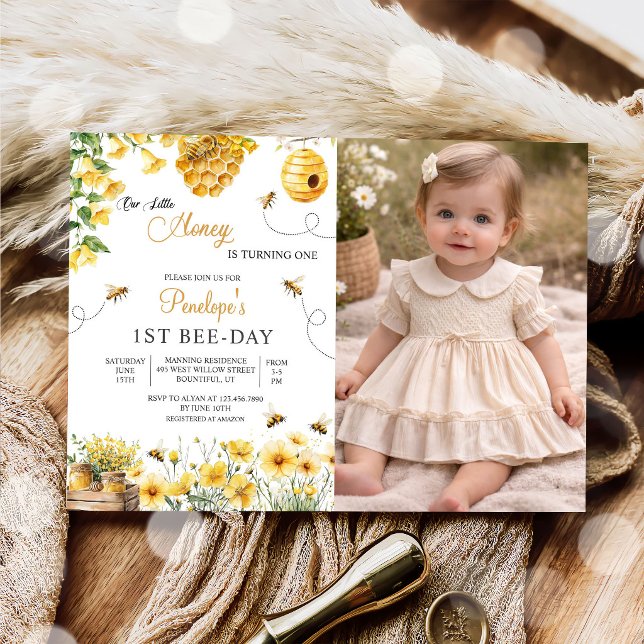 Bee Flower Our Little Honey Is Turning Birthday  Einladung (Von Creator hochgeladen)