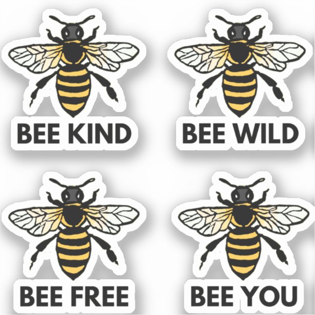 Bee Free Wild Kind You Hummel Illustriert Aufkleber (Vorderseite)