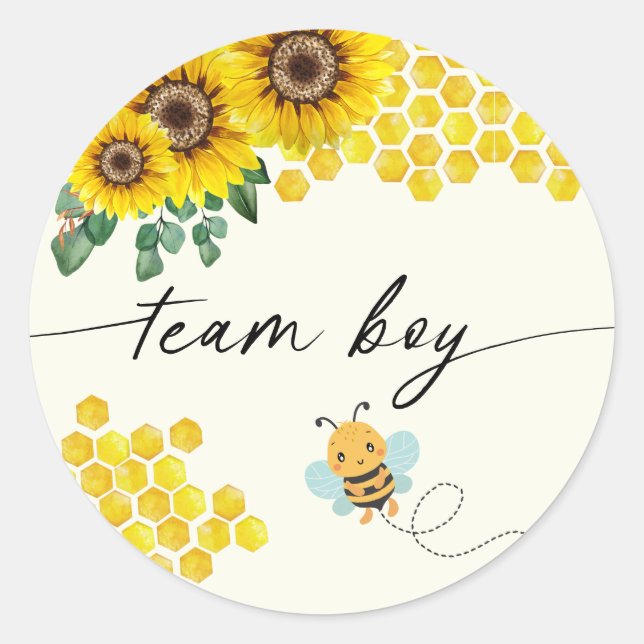 Bee Gender Reveal Party Team Boy Runder Aufkleber (Vorderseite)