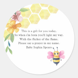  Bee girl baby shower - Prayer candle label Runder Aufkleber