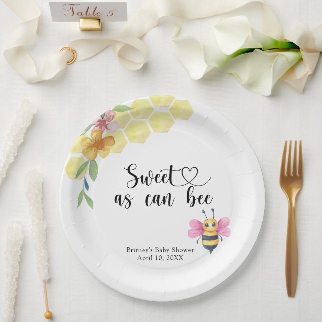 Bee girl baby shower - sweet as can bee pappteller (Hochzeit)