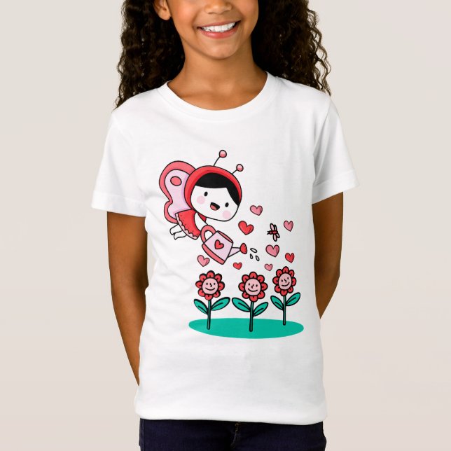 Bee Girl Flying Blume Liebe Garden T-Shirt (Vorderseite)