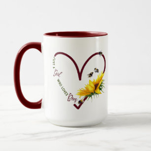 BEE GIRL Red Heart Sunflower Quote Tasse