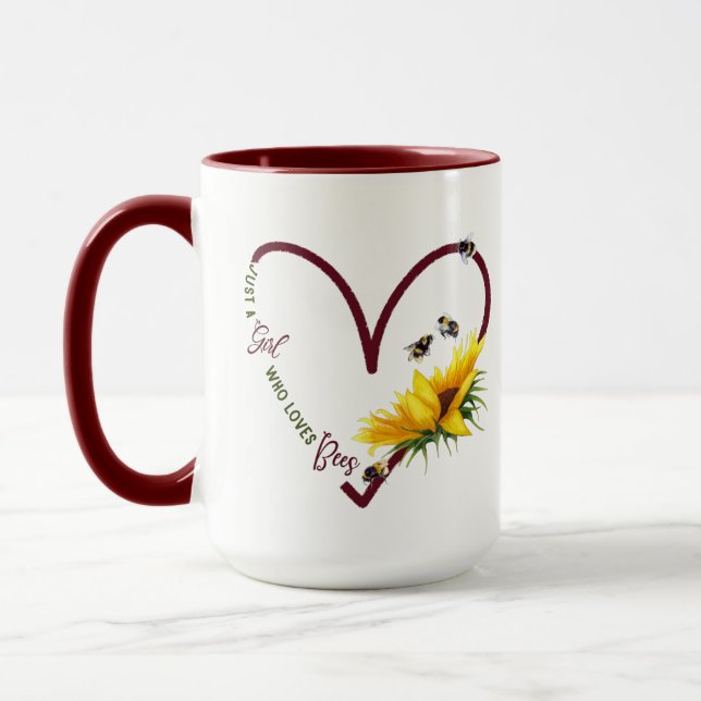 BEE GIRL Red Heart Sunflower Quote Tasse (Links)