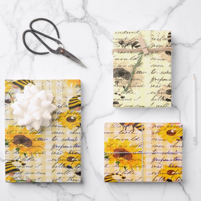 Bee Gnome Sonnenblume Geschenkpapier Set (Vorderseite)