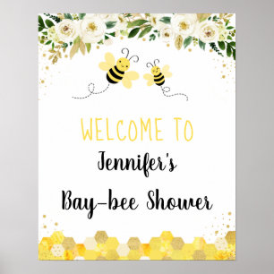 Bee Gold Floral Gender Neutral Baby Dusche Willkom Poster