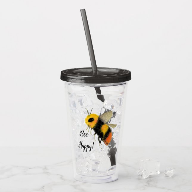 Bee Happy Acrylic Tumbler Acryltrinkbecher (Vorderseite Ice)