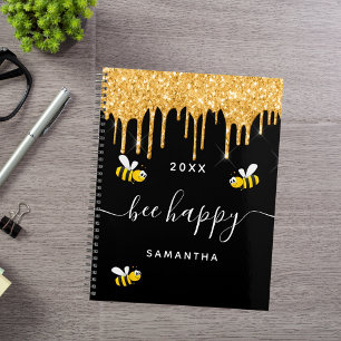 Bee happy black bumble bies Glitzer monogram 2022 Planer
