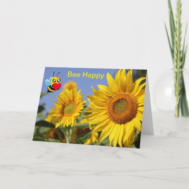 Bee Happy. Blindkarte Dankeskarte (Vorderseite)