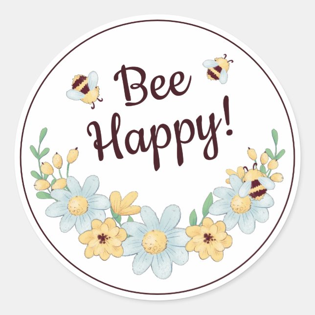 Bee Happy Bumblebee Runder Aufkleber (Vorderseite)