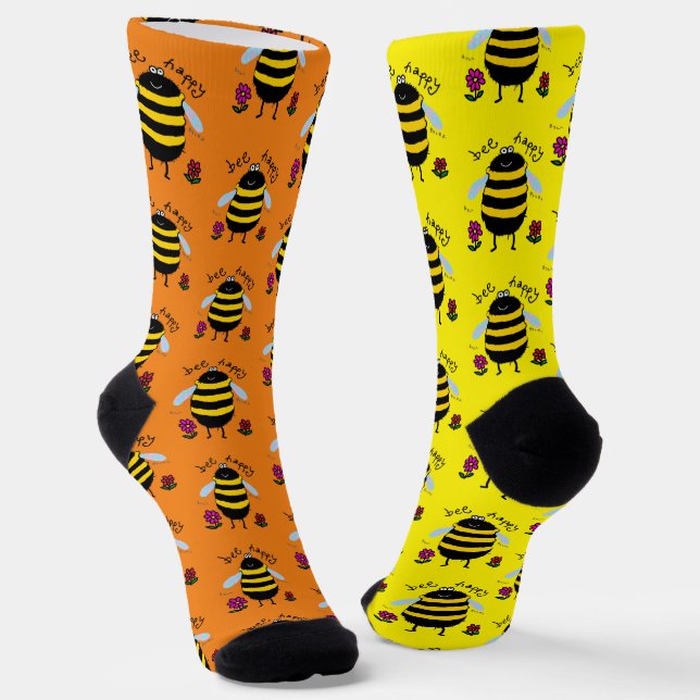 Bee Happy Cartoon Bee Socks Socken (Gewinkelt)