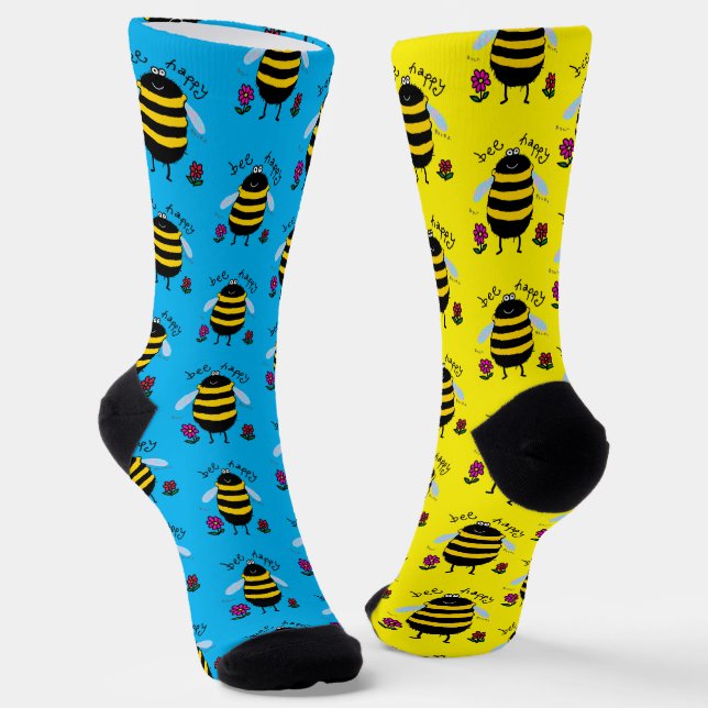 Bee Happy Cartoon Bee Socks Socken (Gewinkelt)