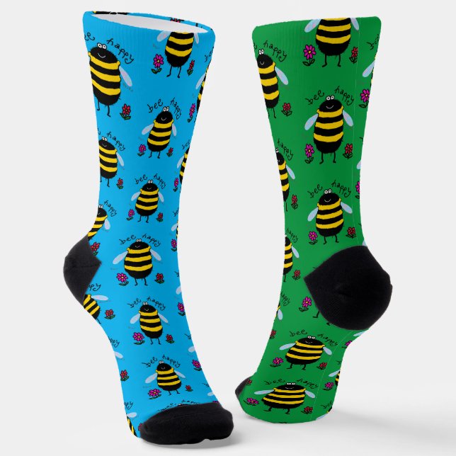 Bee Happy Cartoon Bee Socks Socken (Gewinkelt)